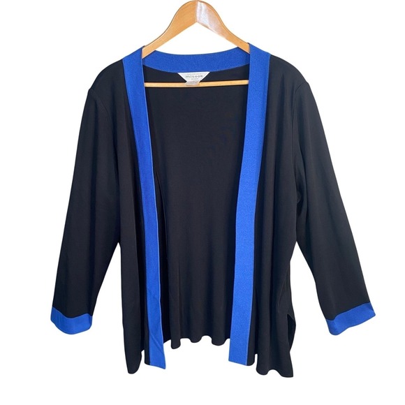 Misook Sweaters - Misook Black Blue Trim‎ Open Front Cardigan Sweater Womens Plus Size 1X
